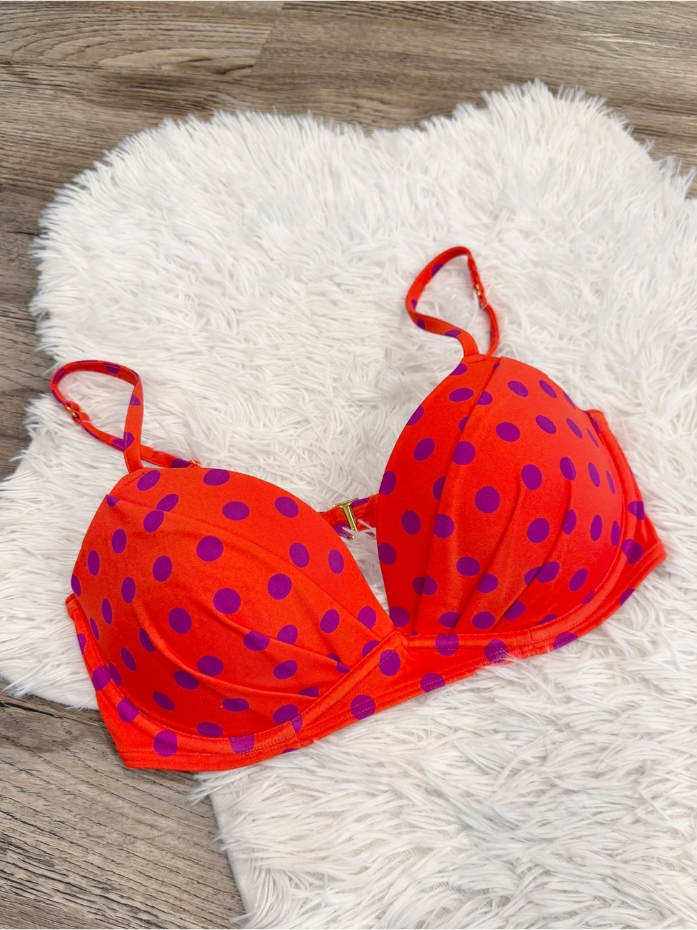 Smart & Sexy Swim Orange Purple Polka Dot Underwire Bikini Top 34D Clemson
